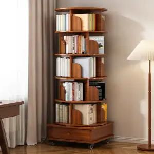 360도회전트리책장 슬림원목책장 북타워 서재회전책장 틈새수납선반