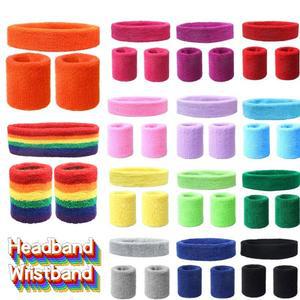 패션 스포츠 머리띠 및 손목 밴드 수건 세트 스웨트 코튼 Bracers 사이클링 농구 테니스