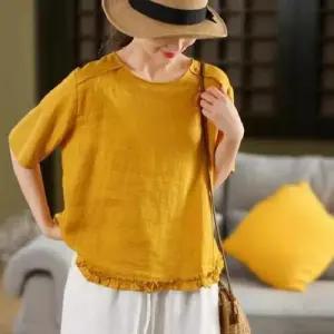 여친 빈티지 린넨 티단추 티 맨투맨 도톰 톱 OP1
