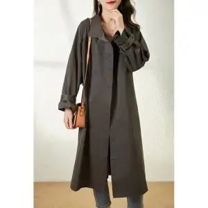 EAMT 여친 하프 회색 가을 봄 카키색 얇은 트렌치 차콜 코트 EUNG3