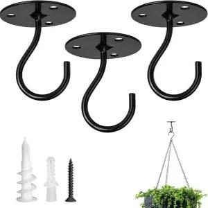 식물을 매달기 위한 LangPu 천장 후크 새 모이통 등불 풍향계 화분 야외 장식용 행거 브래킷(3팩)(블랙)