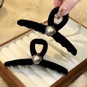 진주포인트 벨벳 헤어집게핀 묶음머리 꾸안꾸 심플 lJN8+8ujr