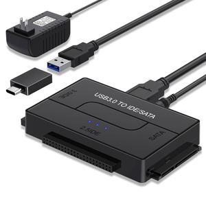 USB 3.0에서 SATA IDE 하드 드라이브 리더, 2.5 / 3.5 HDD SSD 디스크용 YINNCEN 외장 울트라 리커버리 컨버터 범용 어댑터 키트, 12V 2A 전원 포함