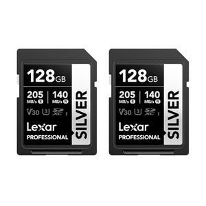 렉사 프로페셔널 실버 128GB 2팩 SDXC UHS-I 메모리 카드, 최대 205MB/s 읽기, 140MB/s 쓰기, 클래스 10, U3, V30, 전문 사진작가, 비디오그래퍼, 애호가를 위한 SD 카드