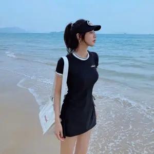 비키니 수영복 웨이스트 셔링 배색 스커트 래쉬가드 세트 여름