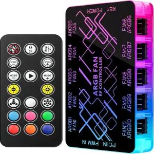 GSCOLLER 10포트 ARGB 및 PWM 팬 허브 컨트롤러 - 마더보드 동기화 기능이 있는 통합 RGB 자가 조명 PC