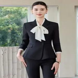 EAMT 여성용 그레이 오피스룩 작업복 호텔 음식종업원 정장 보석 봄가을 가게 미용실 세트 YJ3