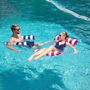 호환 PVC 인플레이터블 플로팅 래프트 접이식 줄무늬 침대  야외 라운지 체어 수영장 해먹