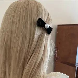 귀여운 여신 벨벳 미니 리본 진주 머리 집게핀 2ps qRG9+8ePT