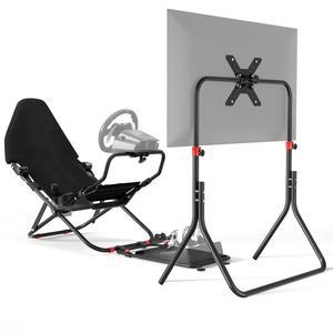 TV 스탠드가 있는 DIWANGUS 레이싱 시뮬레이터 콕핏, 마운트 및 시트가 접이식 휠 스탠드, G29 /920 /923 /27 /25와 호환되는 심 Xbox PS4 PS5용 Thrustmaster T248 /X /T300RS /T150 /458 /TX