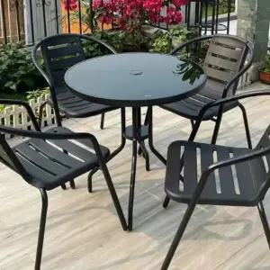 야외 테이블세트 4인 파라솔 테이블 카페 철제 정원 팬션 야외용