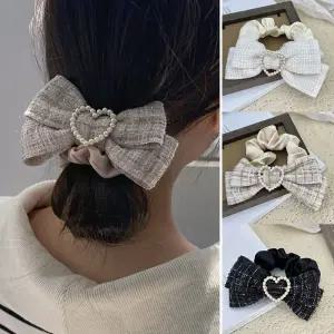 머리 하트 묶음 예쁜 트위드 리본 진주 여성 머리끈 WoP6+7OTL