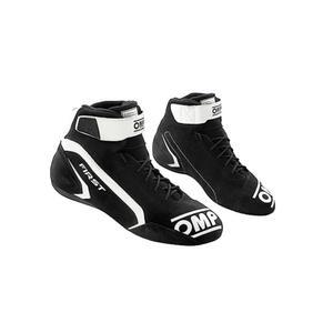 OMP 레이싱 드라이빙 슈, 퍼스트, 미드탑, SFI 3.3/5, FIA 승인, 스웨이드 아우터, 난연 원단 이너, 블랙, 유로 사이즈 42, 페어