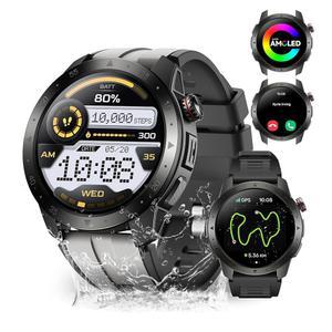 남성용 밀리터리 스마트 워치 내장 GPS(응답/전화 걸기), 나침반, 고도, 기압계, 3ATM 방수 기능이 있는 1.43인치 AMOLED 화면, 안드로이드 iOS용 피트니스 모니터 포함