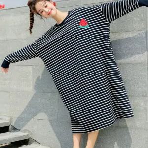 J2K 스트라이프 빅사이즈 원피스 간절기잠옷 데일리 이지웨어 파자마