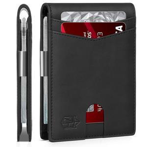 지탈리 머니 클립 남성용 지갑, 슬림 바이폴드 지갑 10-12 카드, 신분증 창이 있는 남성 가죽 얇은 미니멀리스트 신용카드 소지자를 차단하는 RFID, 선물