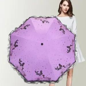 [패션] 나비 레이스 3단 접이식 암막 우산 휴대용 양산 장마철 자외선 차단 우양산