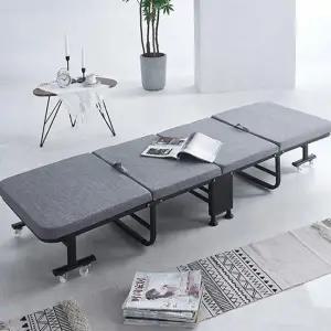 (선택 더바인 린넨 접이식침대(그레이))JU 4단 접이식 침대 안락한 매트리스 각도조절 싱글 간이침대 사무