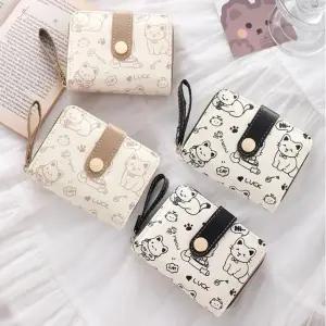 고퀄리티 여성 귀여운 고양이 지갑 학생 카드 반지갑 가죽 지갑