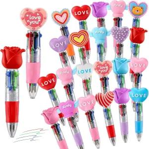CECHRE 24PCS 발렌타인데이 벌크 멀티컬러 펜과 하트 플라워 디자인이 결합된 파티 학생들에게 학용품 보상