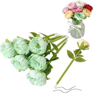 발렌타인 웨딩 장식 사무실 학용품용 12Pc 크리에이티브 인조 꽃 볼펜 모양 블루 잉크 펜 그린