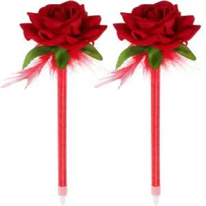토피쿠 2Pc 플로럴 로즈 펜 시뮬레이션 플라워 볼펜 8.46인치 글쓰기 파티용 교사 S 데이 데스크 장식 선호