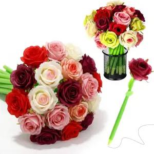 Ctosree 18개 플라워 펜 인조 어머니의 날 로즈 볼펜 벌크 플로럴 젤 잉크 여성용 봄맞이 홈 오피스