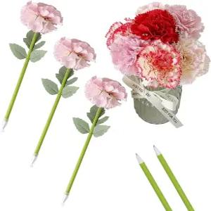 12개의 창의적인 인조 꽃 볼펜 카네이션 꽃받침 블루 잉크 펜 발렌타인 웨딩 장식 사무실 학용품 핑크