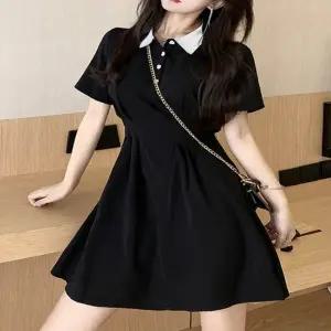 미니 카라원피스 반팔 배색 하트단추 여성원피스