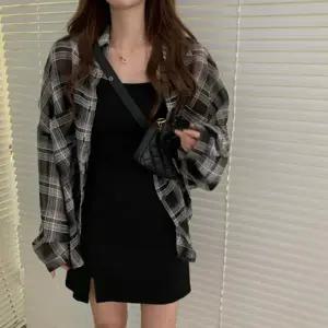 세트 여자 레이어드 체크셔츠 끈나시 미니원피스