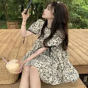 여성 러블리 미니원피스 퍼프소매 플라워패턴 여름