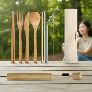( )대나무 수저 칫솔세트 캠핑 커트러리 파우치 포함 구성