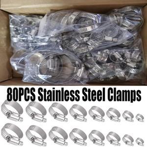 80pcs 호스 클립 파이프 클램프 6mm-51mm 스테인레스 스틸 후프 세트 자동차 고정 도구