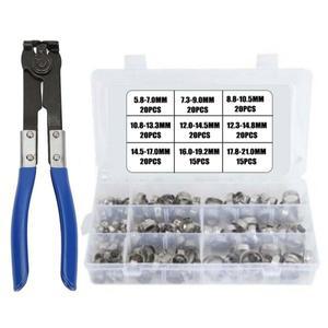 180Pcs 304 스테인레스 스틸 단일 귀 호스 클램프 5.3-21mm 압착 모듬 키트 자동차 가전 라인