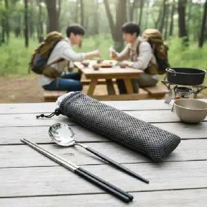 ( )304 스테인리스 캠핑 수저세트 위생적인 도시락 커트러리 젓가락 수저통 세트