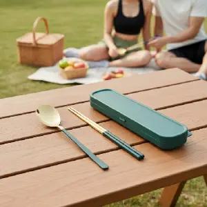 ( )스테인리스 커틀러리 세트 캠핑용 피크닉 수저통 숟가락 젓가락
