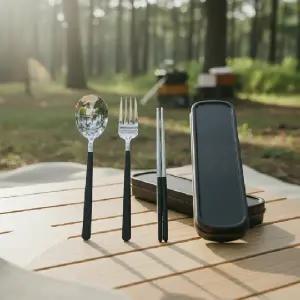 ( )실버 캠핑용 수저세트 도시락 커트러리 3종