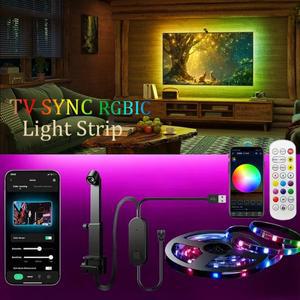 TV 동기화 백라이트 LED 스트립 조명 (RGBIC 컬러 캡처 센서 포함) PC 블루투스 음악 USB (게임용)