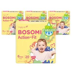 보솜이 NEW 액션핏 팬티 기저귀, 점보형, 20매, 4팩, 1개(80매)