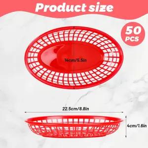 고타바흐 50팩 플라스틱 패스트푸드 바구니 - 핫도그 치킨 버거 샌드위치 감자튀김 트레이 제공 (빨간색)