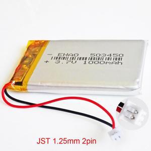 3.7V 1000mAh 리포 폴리머 리튬 충전식 배터리 503450 + 스마트폰 DVD mp3 Led 램프 카메라용 JST 1.25mm 2