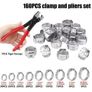 140/160개 스테인리스 스틸 이어 스텝리스 클램프 웜 드라이브 연료/물 호스 파이프 클립 1개 플라이어