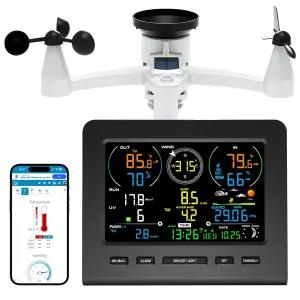 우라조시 기상 관측소 7-in-1 실외 센서가 장착된 무선 실내 스마트 WiFi 모니터-레인 게이지 풍속 온도