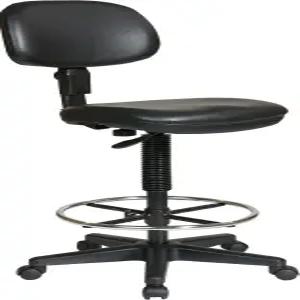 풋 링과 조각된 폼 시트가 있는 오피스 스타 DC 시리즈 조절식 드래프트 의자 검은색 비닐