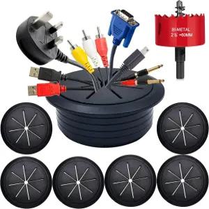 RONGWI 6PCS 책상 그로밋 2-3/8인치(60mm) 케이블용 구멍 커버 톱이 있는 책상용 와이어 사무실 및 가정용