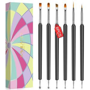 새빌랜드 네일 아트 브러시 세트 6 더블엔드 도구 키트 도팅 라인 펜 페인팅 브러시로 젤 폴리쉬 디자인 매니 를 사용하세요