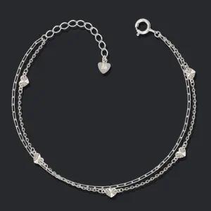하트 컷팅 92.5 실버 펜던트 언발 두줄 체인 은 팔찌