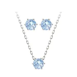 블루 크리스탈 큐빅 6프롱 세팅 92.5 실버 은 귀걸이 목걸이 세트