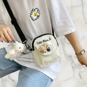 CMB4225여성용 귀여운 곰돌이 자수 포켓 캔버스 크로스백