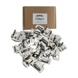 150pcs 304 스테인리스 스틸 이어-록트 버클 금속 밴딩 클립 - 3/4인치 너비 씰 파이프 클램프